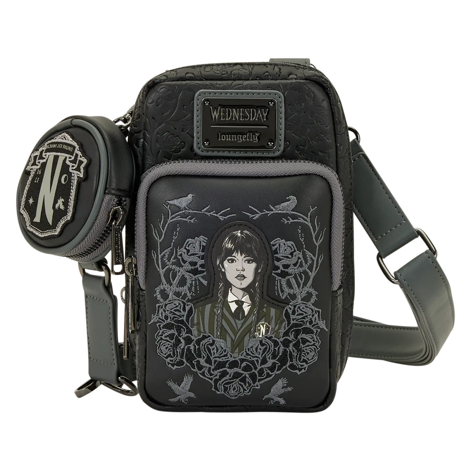 Wednesday Black Roses Cell Phone Crossbody Bag with Coin Bag