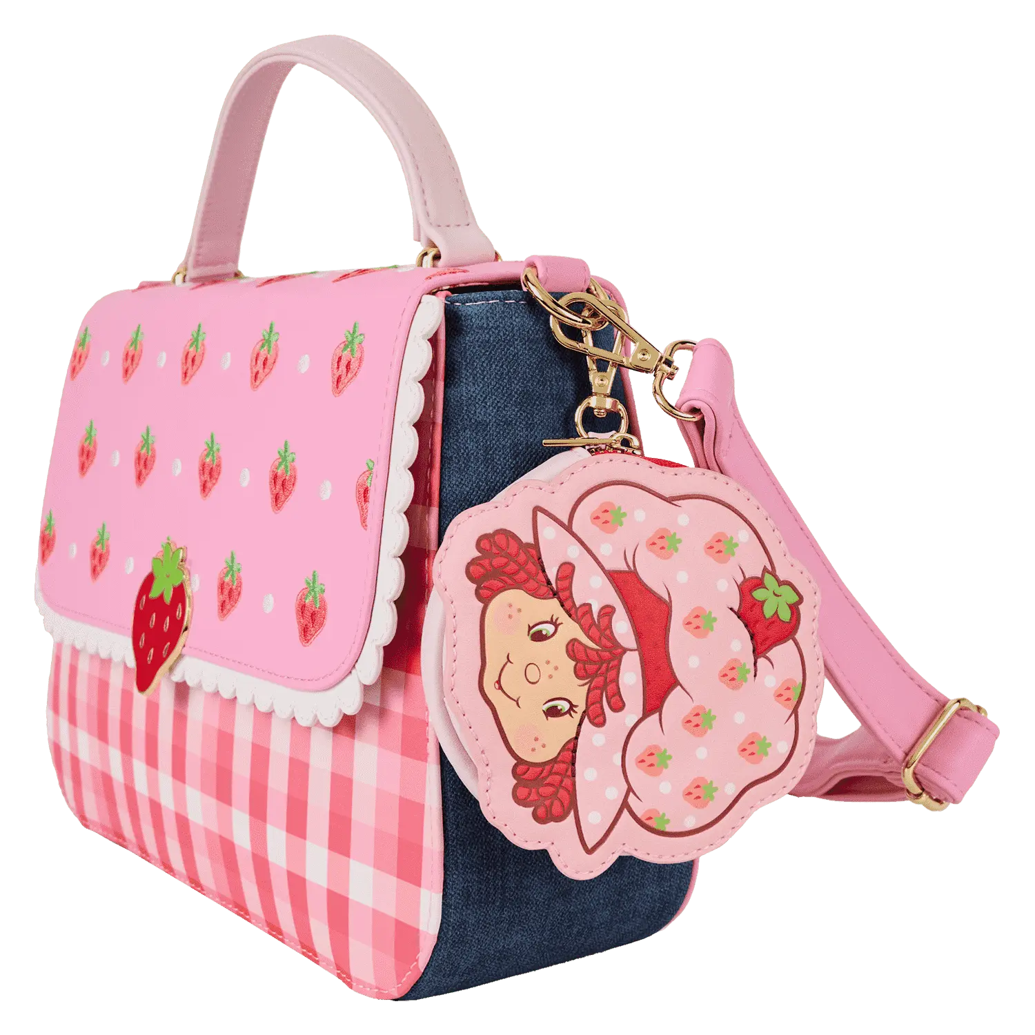 Strawberry Shortcake Denim Gingham Crossbody Bag with Coin Bag - Image 3