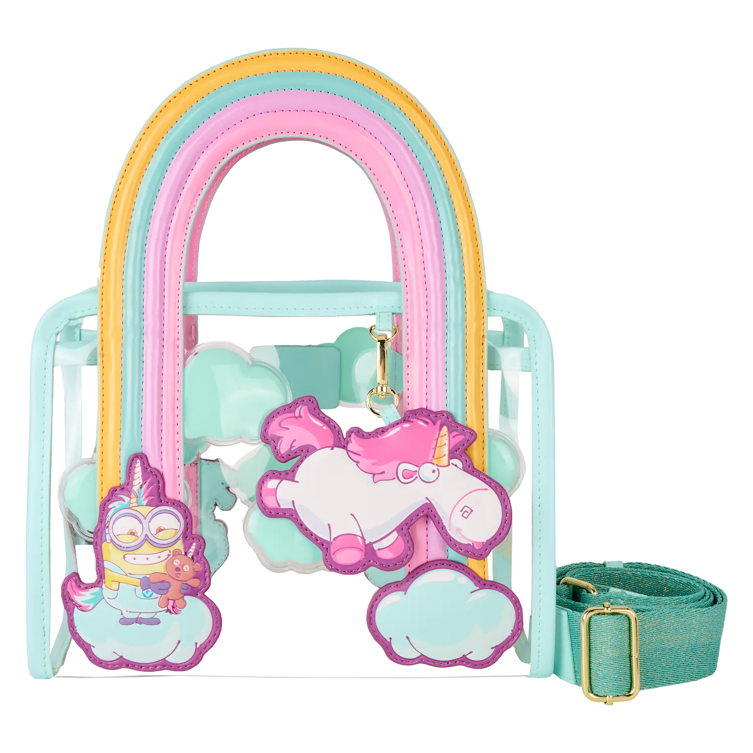 Minions Fluffy Unicorn Rainbow Clear Mini Tote Crossbody Bag