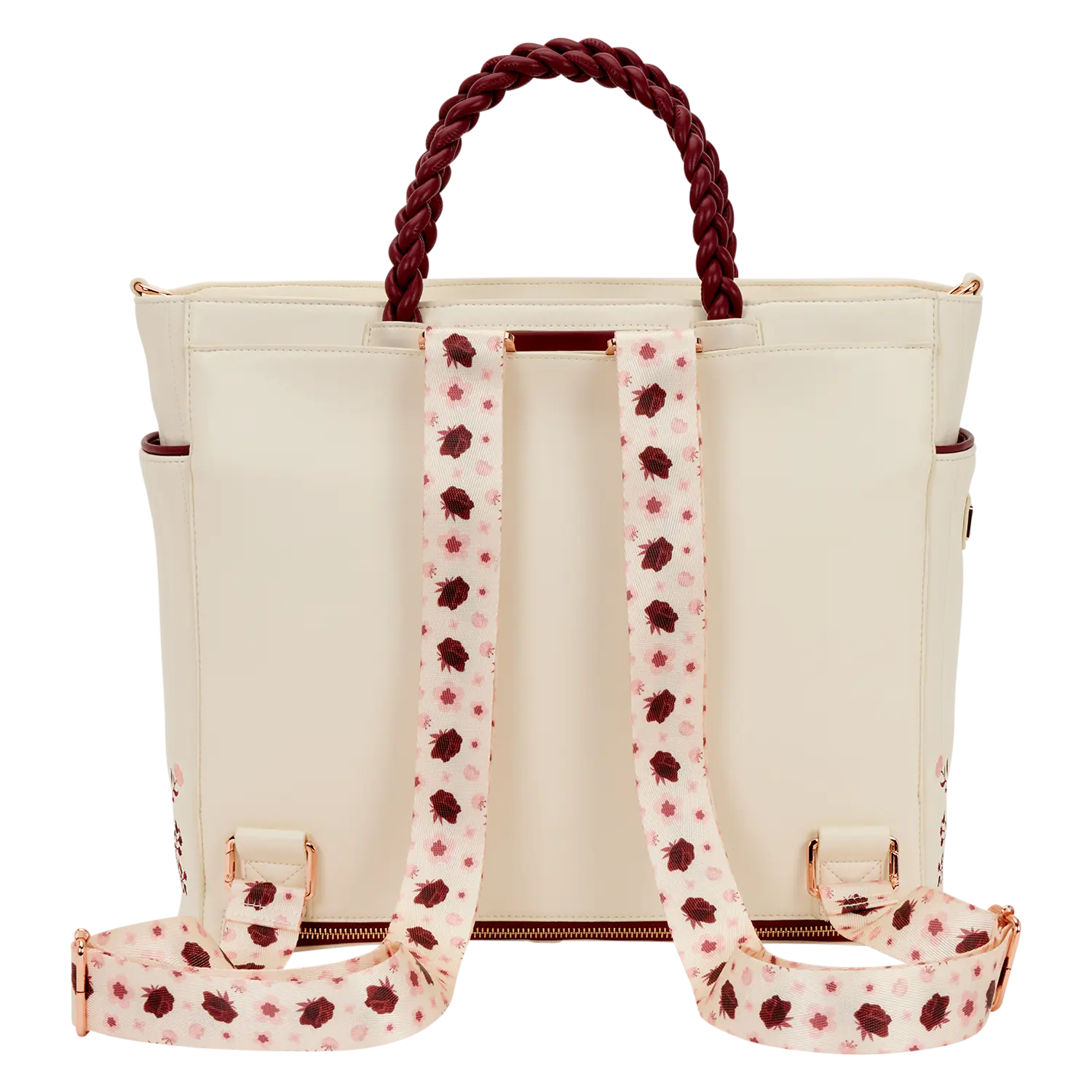 Loungefly Cream & Red Floral Convertible Backpack and Tote Crossbody Bag - Image 5