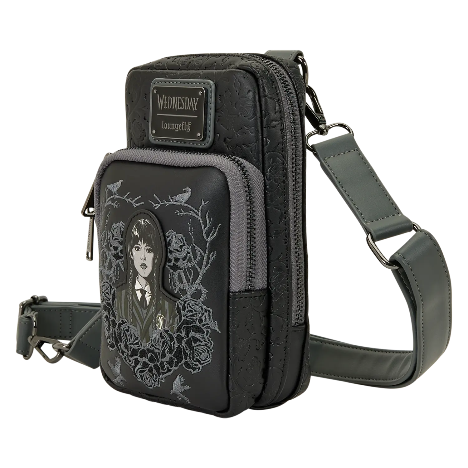 Wednesday Black Roses Cell Phone Crossbody Bag with Coin Bag - Image 4