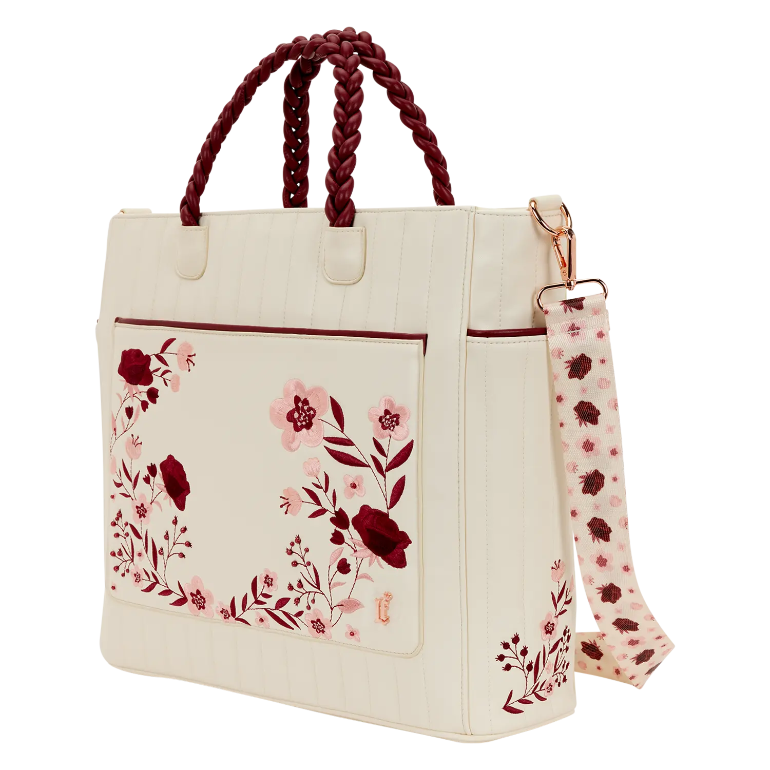 Loungefly Cream & Red Floral Convertible Backpack and Tote Crossbody Bag - Image 4
