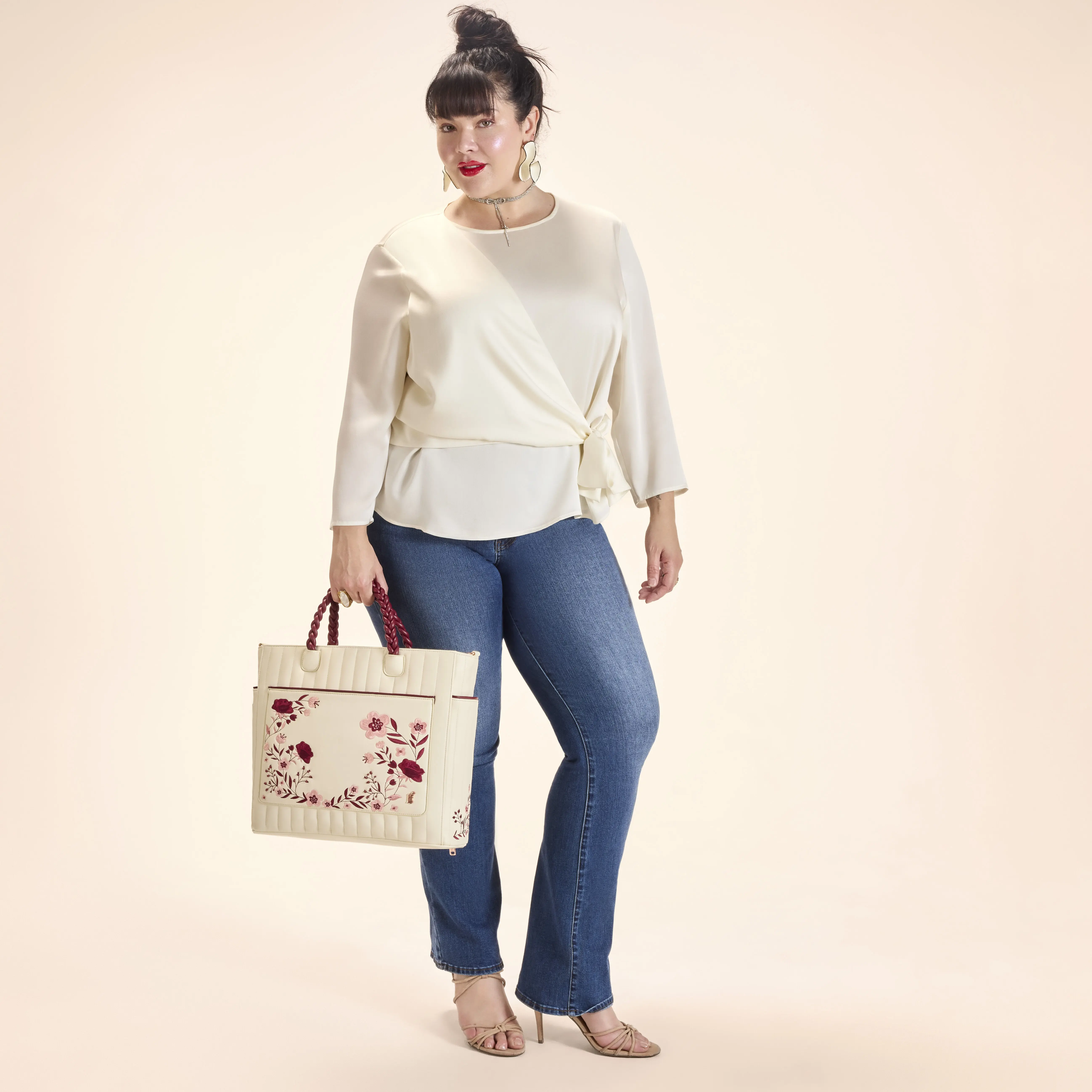 Loungefly Cream & Red Floral Convertible Backpack and Tote Crossbody Bag - Image 2